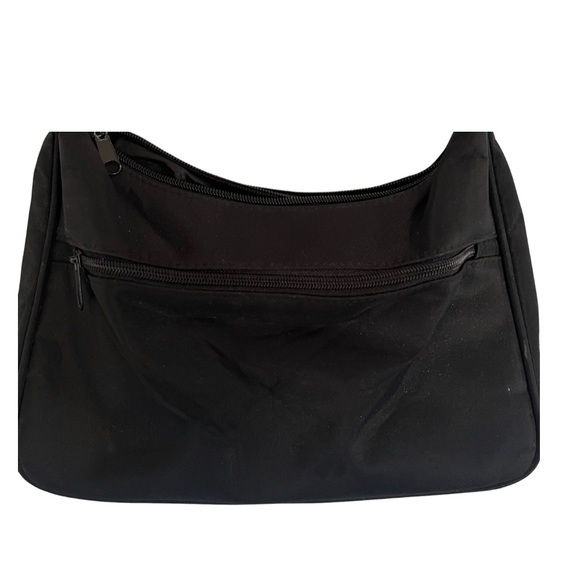 CURVED SHOULDER BAG - NYLON PURSE BLACK ADJUSTABLE STRAP - Picture 2 of 6